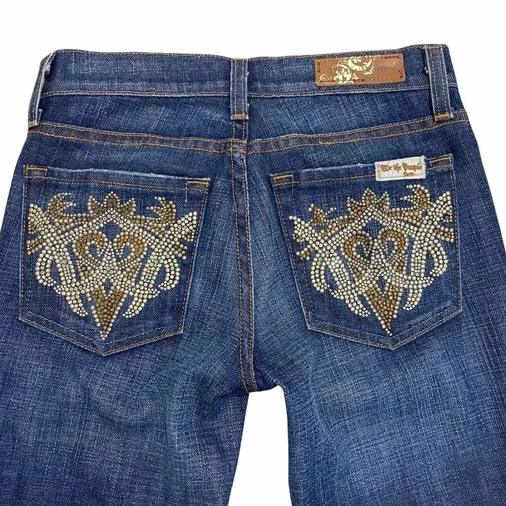 Free people We The People Straight Leg Jeans Dark wash Denim Embellished Size 25
